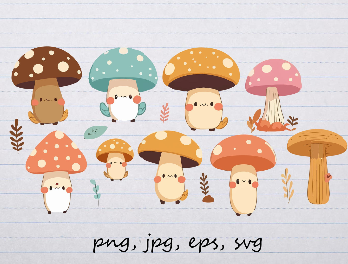 16 piece Cute mushrooms and elements svg Vector clipart png woodland forest fantasy