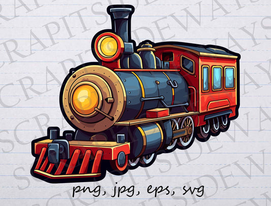 train Engine 2 clip art clipart vector graphic svg png jpg eps, locomotive, steam engine, boys train, cartoon train