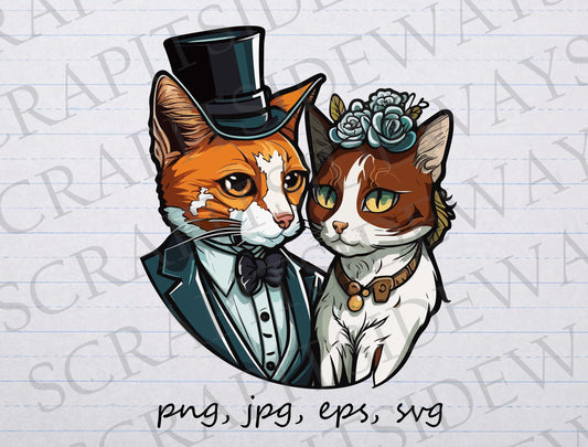 Cat bride and groom clipart vector graphic svg png jpg eps wedding pets