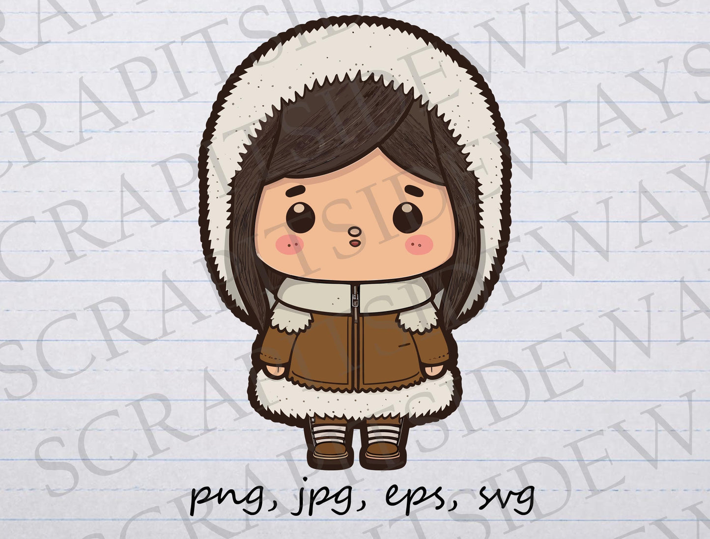 Cute eskimo girl clip art clipart vector graphic svg png jpg eps, little girl, cute girl, winter girl, cartoon girl