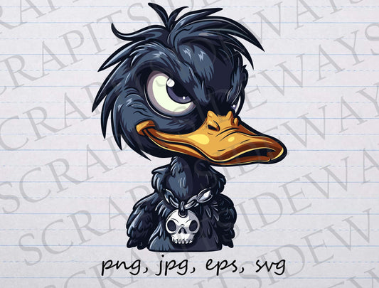 Gothic duck clip art clipart vector graphic svg png jpg, goth duck, dark duck, duck cartoon, duck graphic, duck image, emo duck