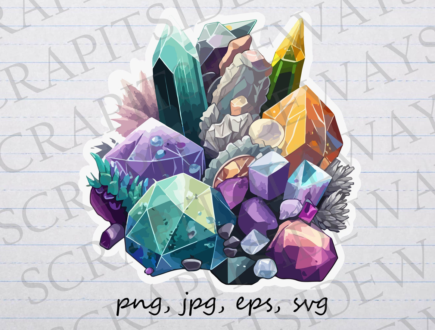 Crystals clipart vector graphic svg png jpg eps crystal cluster precious gems stones