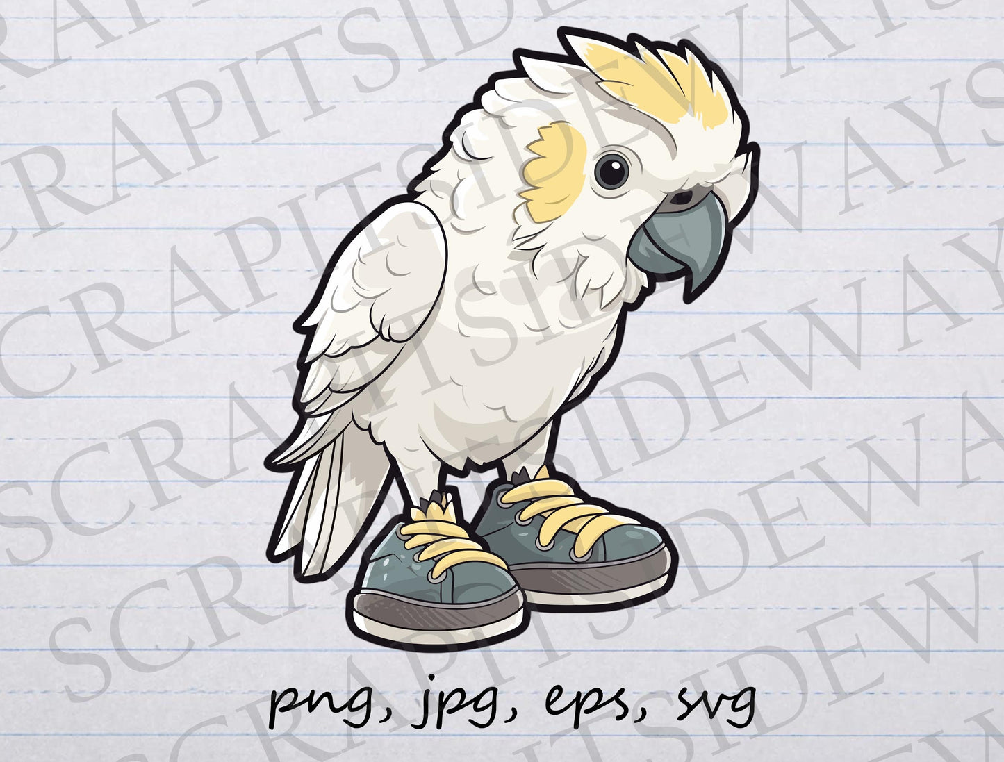 Cockatoo in sneakers clipart vector graphic svg png jpg eps hipster bird bird with shoes sneaker bird