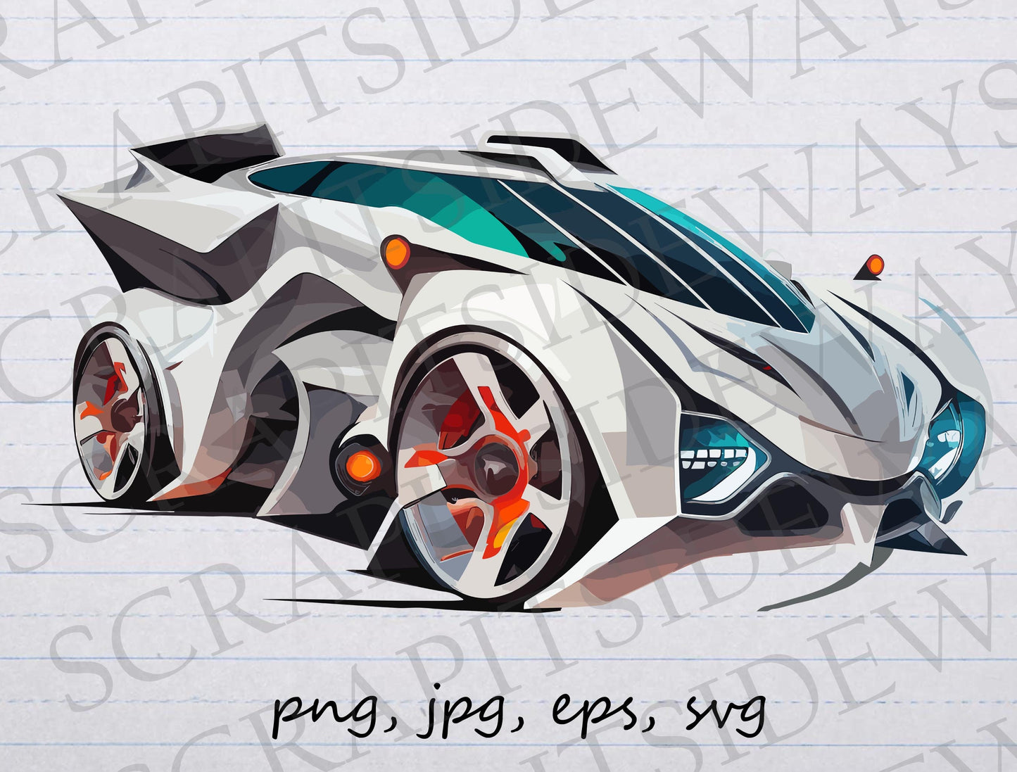 futuristic white car clipart vector graphic svg png jpg eps sci fi car