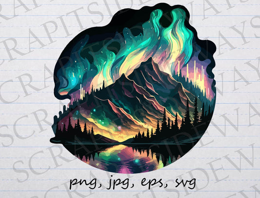 Northern lights clipart vector graphic svg png jpg eps northern scene mountains