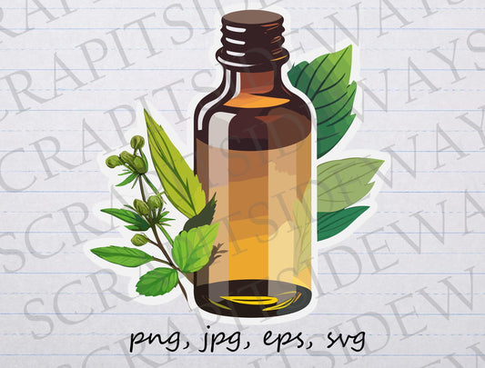 Essential oil bottle clipart vector graphic svg png jpg eps sticker design tincture brown bottle