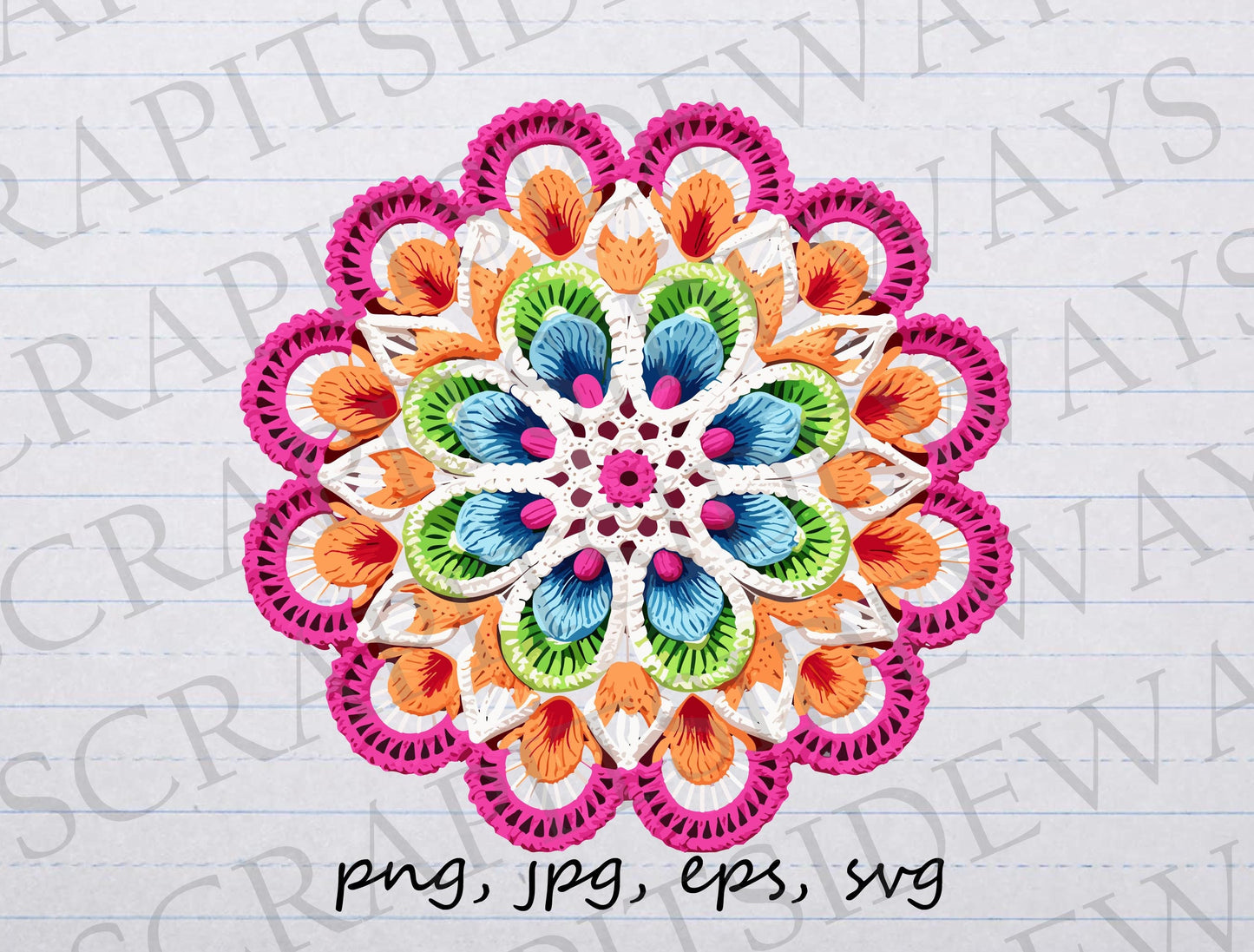 Colorful Crochet doily clipart vector graphic svg png jpg eps crocheting, knitting, granny square, fiber arts