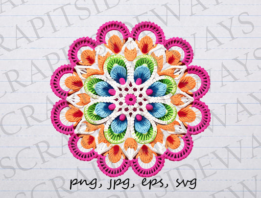 Colorful Crochet doily clipart vector graphic svg png jpg eps crocheting, knitting, granny square, fiber arts