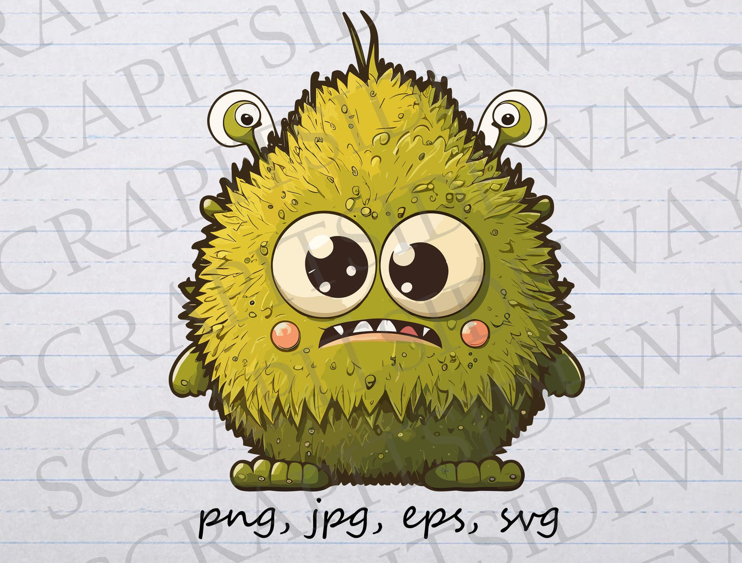 Fuzzy green monster clipart vector graphic svg png jpg eps fantasy monster sticker design