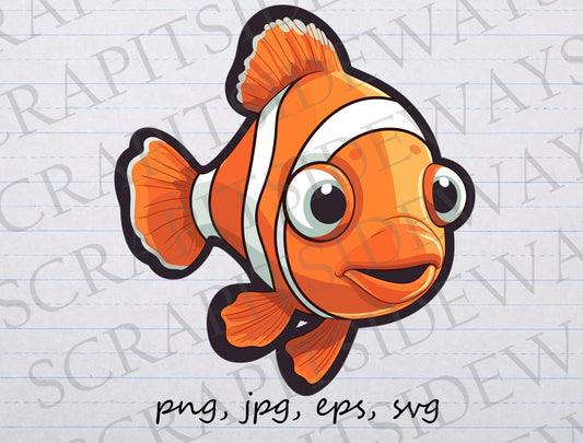 Cartoon clown fish clipart vector graphic svg png jpg eps fishing ocean sea life