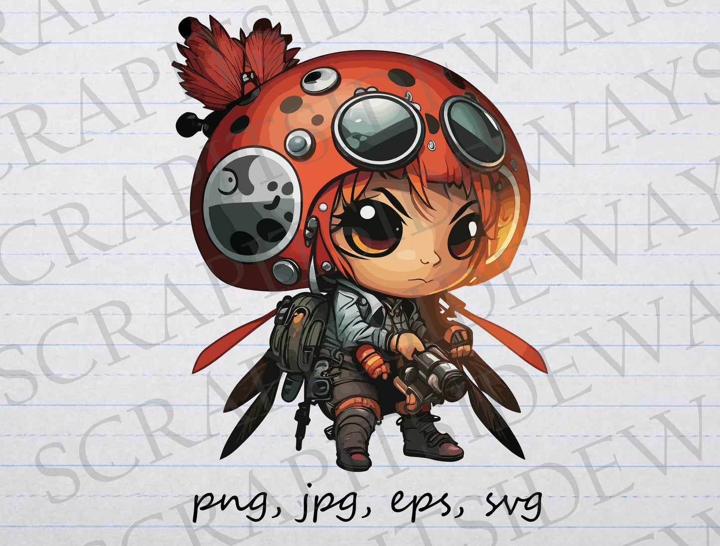 Lady bug space pirate 2 clipart vector graphic svg png jpg eps cute creature steampunk space punk