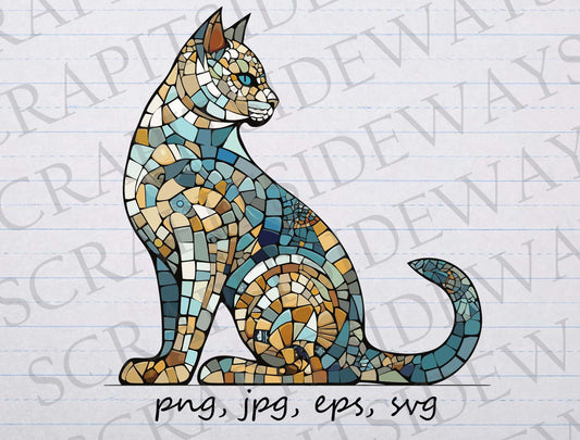 Mosaic Cat clip art clipart vector graphic svg png jpg eps stained glass cat, kitten, stained glass kitty