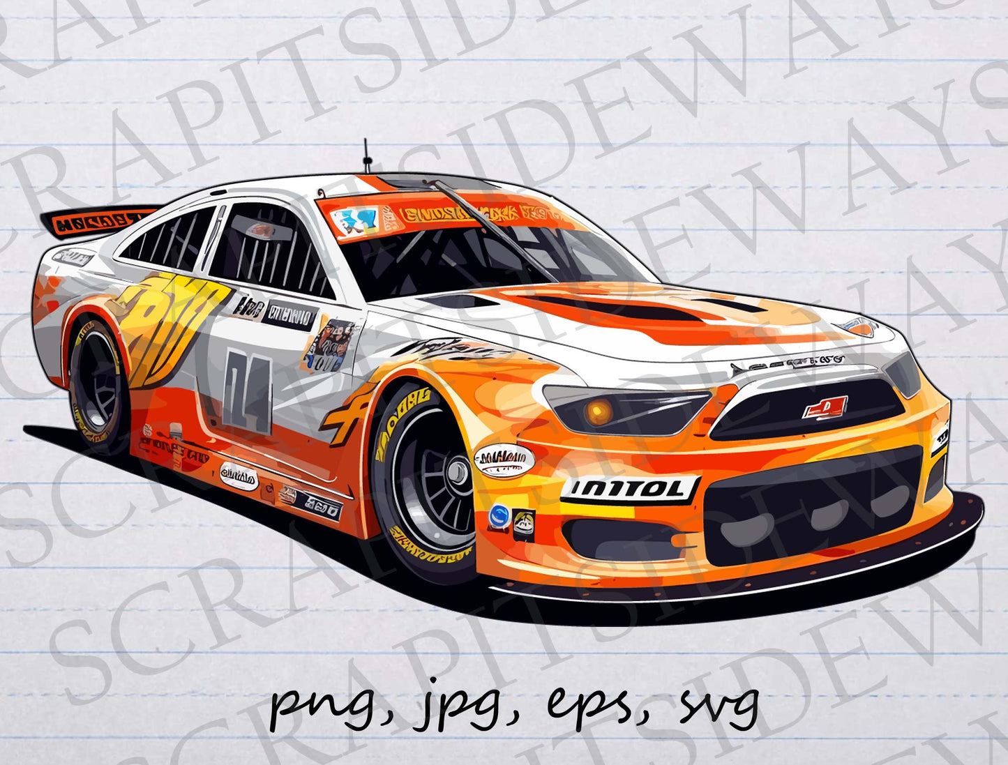 Nascar car clip art clipart vector graphic svg png jpg eps, fast car, orange car, rally car