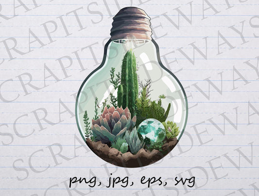 Lightbulb terrarium clipart vector graphic svg png jpg eps cactus light bulb succulent t-shirt design sticker design