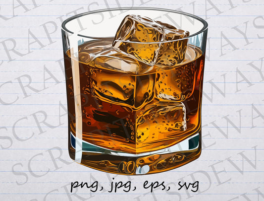 Glass of whiskey drink clipart vector graphic svg png jpg eps sticker design t-shirt design beverage cocktail