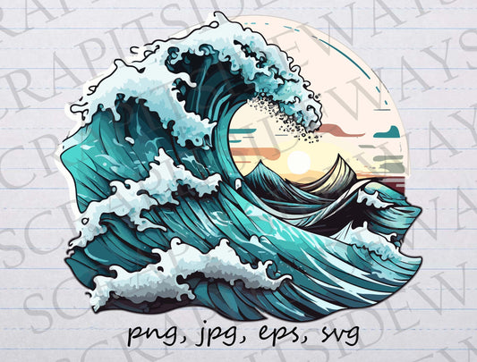 Giant wave clip art clipart vector graphic svg png jpg eps, ocean wave, great wave, surfing wave, sea wave