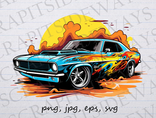 Graffiti Muscle car clip art clipart vector graphic svg png jpg eps vintage muscle, retro muscle, colorful muscle car, muscle car lover