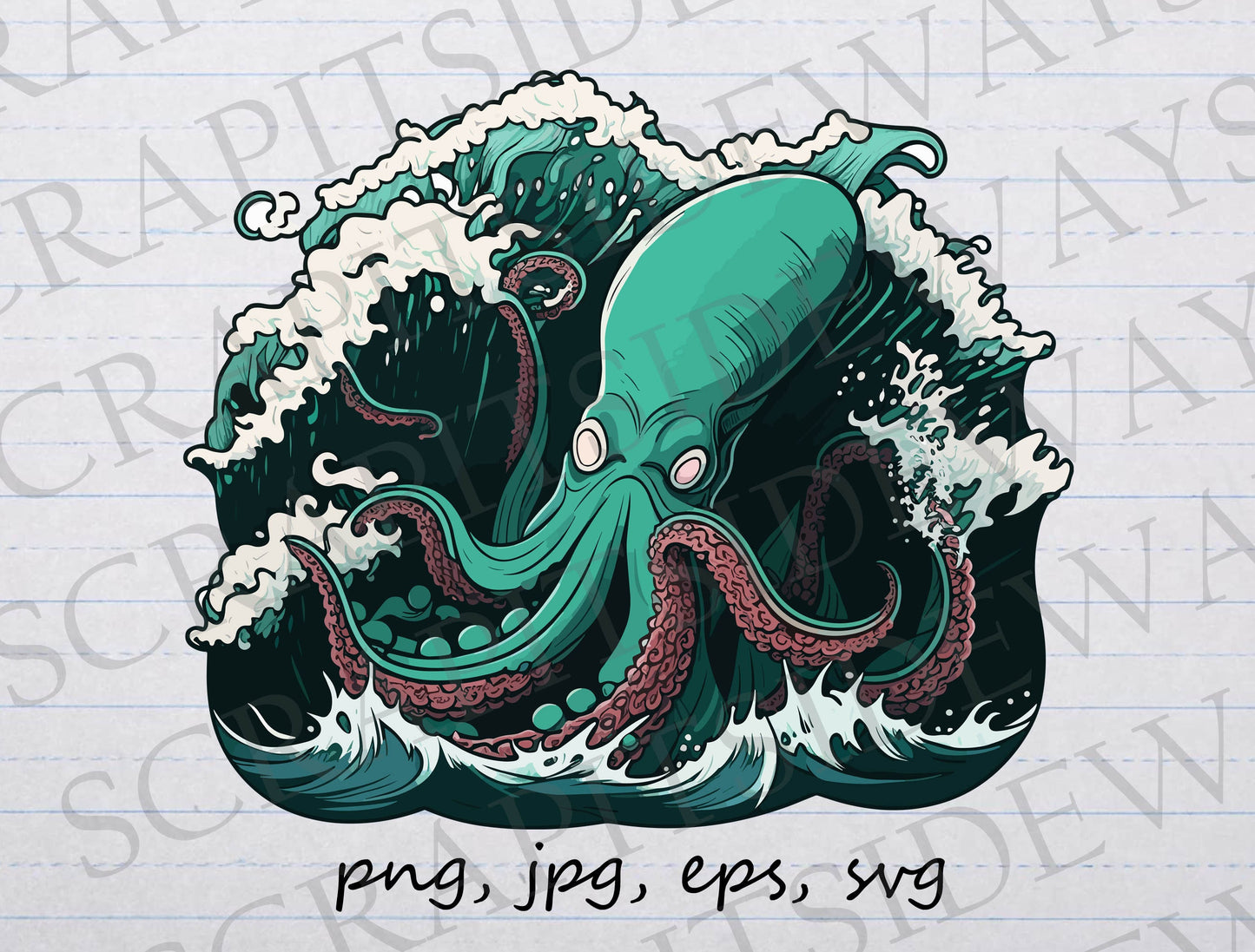 Kraken in wave clipart vector graphic svg png jpg eps sea monster ocean beast