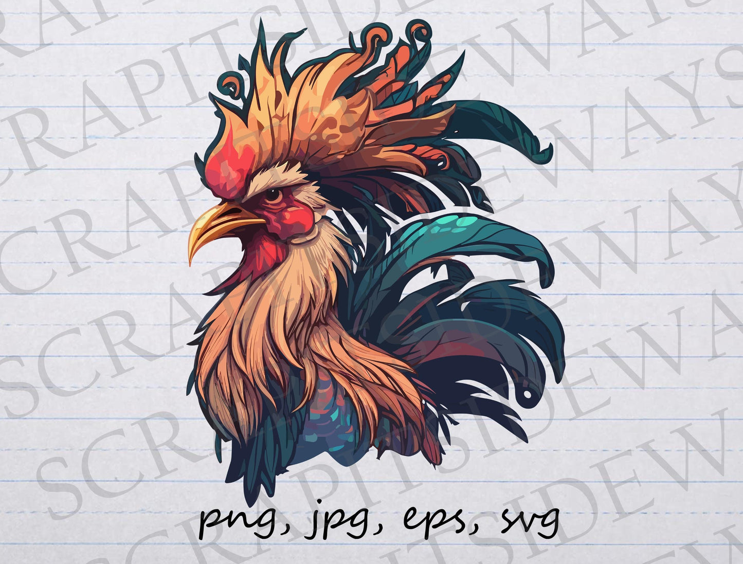 Fancy rooster head clipart vector graphic svg png jpg eps pretty bird sticker design t-shirt design