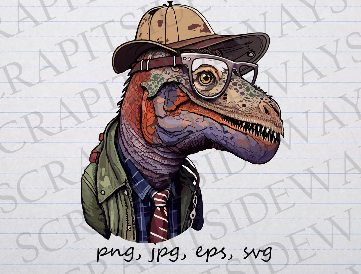 Hipster Dinosaur clipart vector graphic svg png jpg eps trex in clothes t-rex