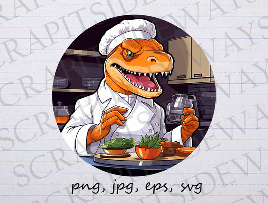 T-Rex Chef clip art clipart vector graphic svg png jpg eps mosaic trex, dinosaur chef, dinosaur cook