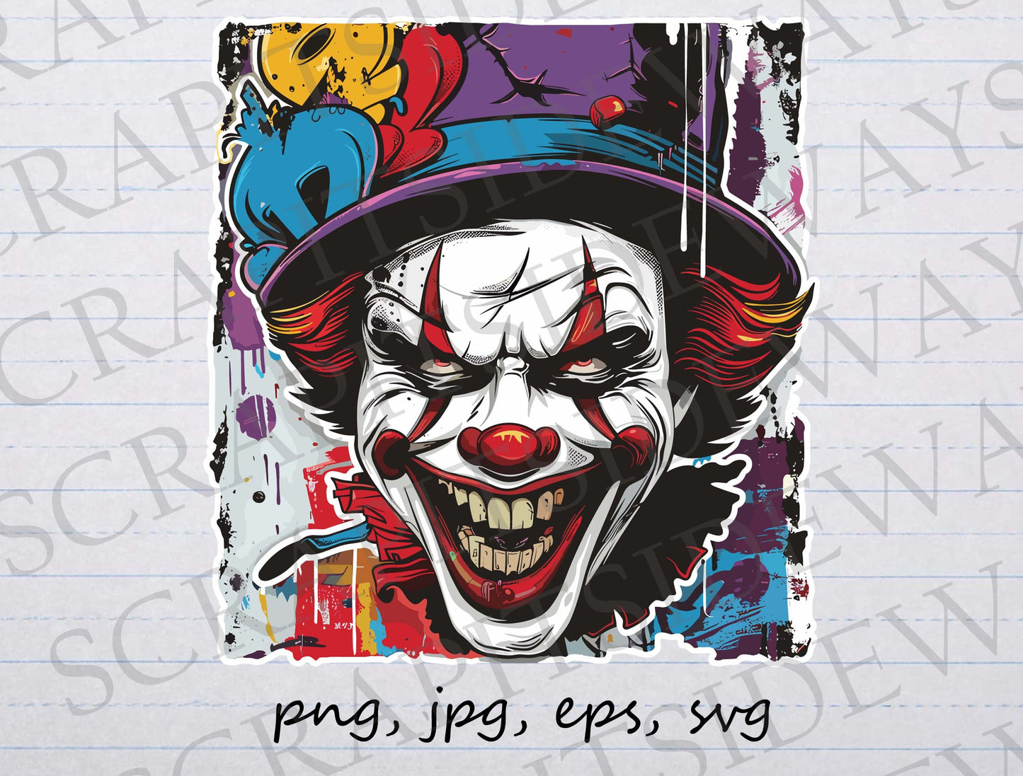 creepy graffiti  Clown clipart vector graphic svg png jpg eps, Halloween spooky, horror, scary, street art clown, gothic, goth