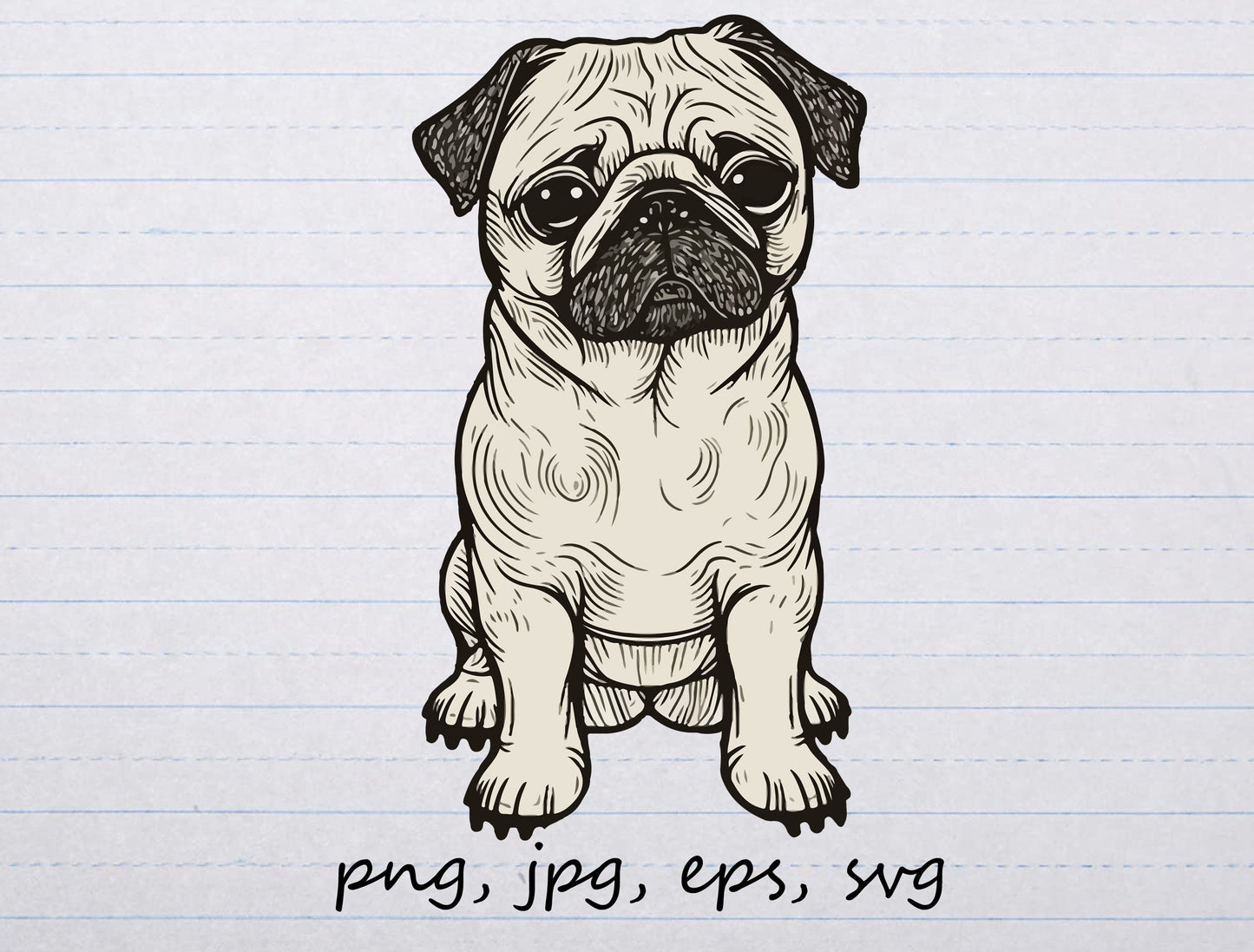 Cute Pug clipart vector graphic svg png jpg eps puppy dog