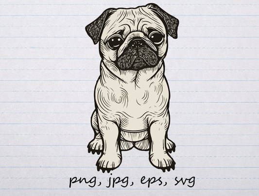 Cute Pug clipart vector graphic svg png jpg eps puppy dog