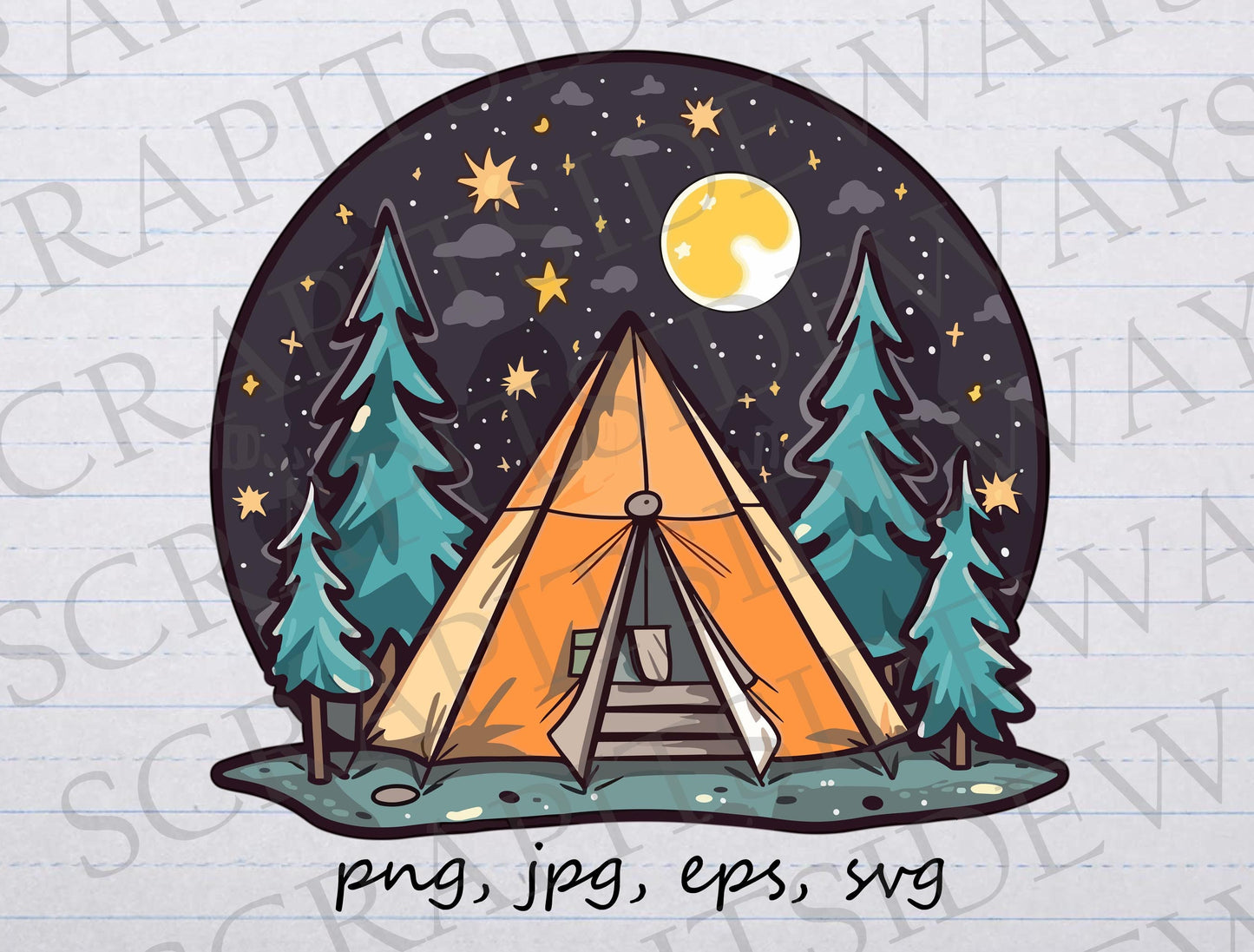 Camping under the stars clipart vector graphic svg png jpg eps tent tenting camp at night