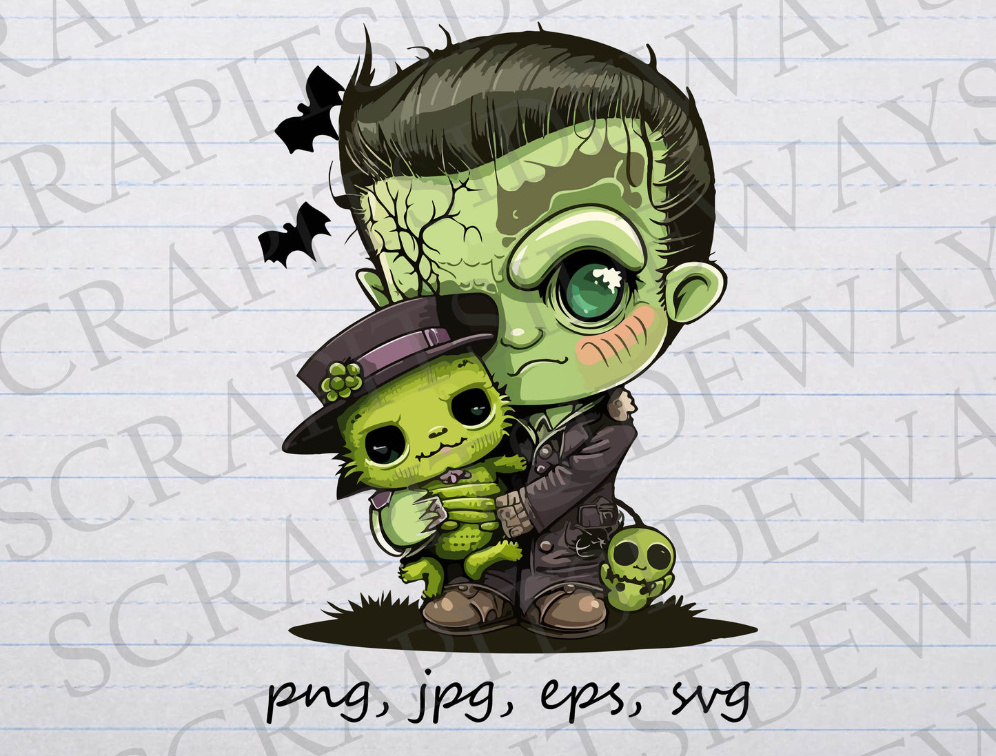 cute Frankenstein with plushie clipart clip art vector graphic svg png jpg eps monster creepy cute Halloween