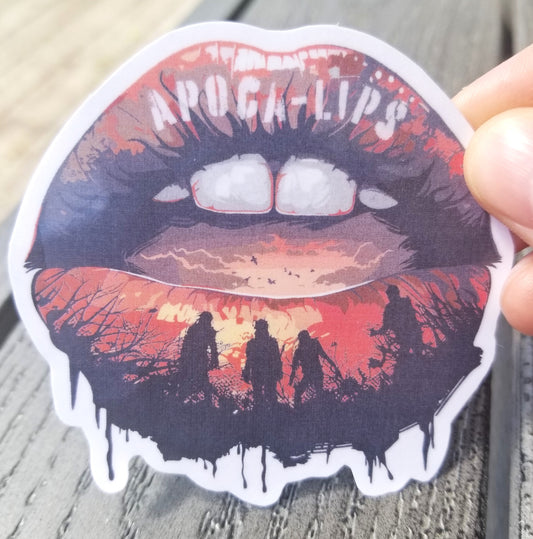 Apocalypse vinyl sticker 3 inches, water resistant decal, apoca lips, funny apocalypse, pun apocalypse, dad joke, zombie apocalypse