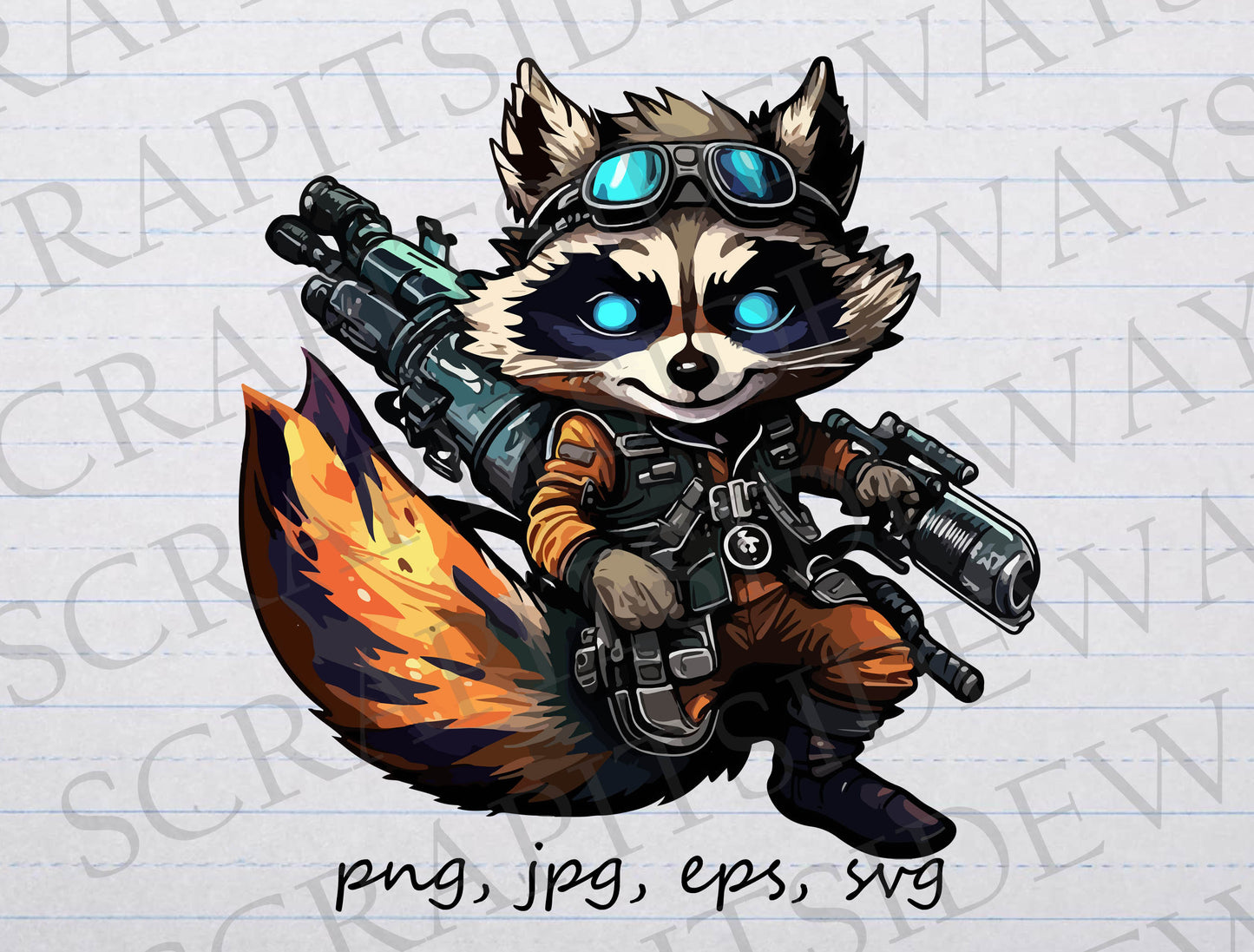 Raccoon space pirate clipart vector graphic svg png jpg eps cute animal steampunk space punk