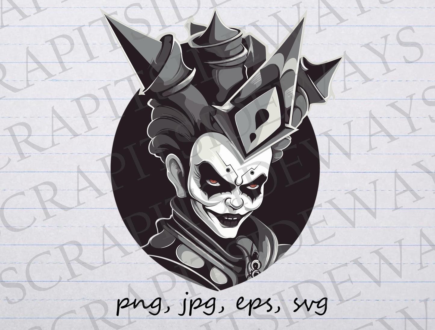 Gothic Jester clip art clipart vector graphic svg png jpg, scary jester, Halloween jester, kings court, maniac jester, spooky jester