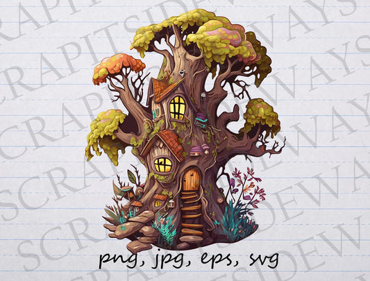 Fairy Treehouse vector graphic svg png jpg eps t-shirt design fantasy home magical house magic house