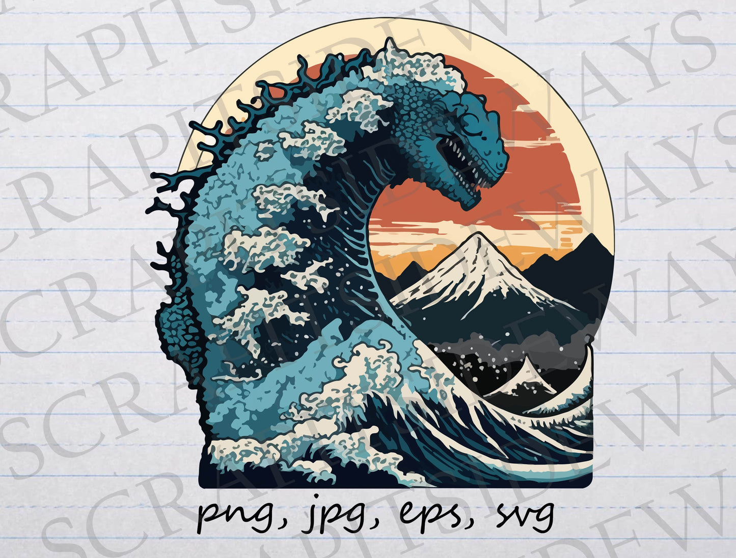 Kaiju great wave clipart vector graphic svg png jpg eps japanese monster in a wave