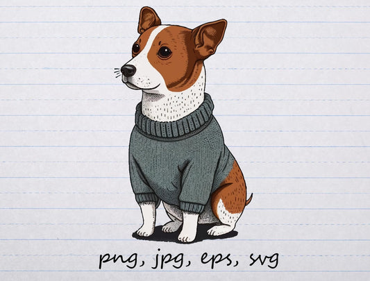 Corgi dog in a sweater vector graphic svg png jpg eps clipart winter dog cute