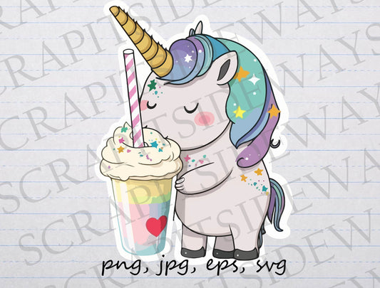 Unicorn drinking a smoothie clipart vector graphic svg png jpg eps cute unicorn