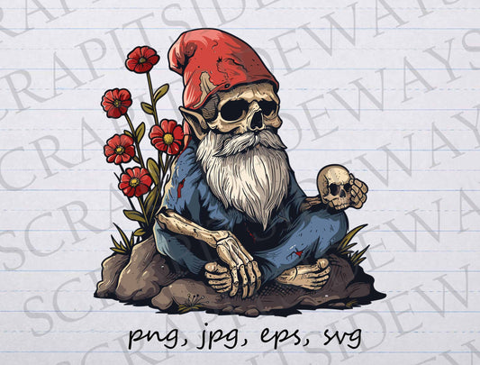 Skeleton Garden Gnome clip art clipart vector graphic svg png jpg eps, creepy gnome, scary gnome, gothic gnome