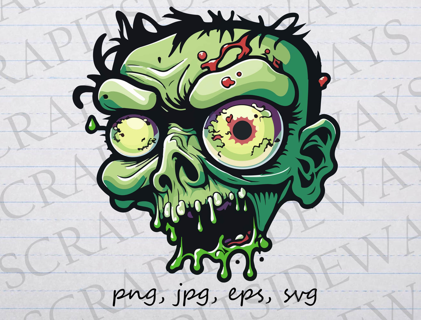 Creepy Zombie Head vector graphic svg png jpg eps undead Halloween gothic scary gross