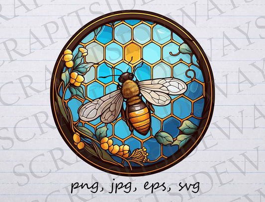 Stained glass bee clip art clipart vector graphic svg png jpg eps mosaic bee, stained glass insect, save the bees