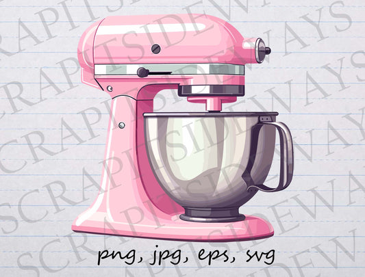 pink stand mixer clip art clipart vector graphic svg png jpg eps, kitchen mixer, kitchen appliance, baker, chef, cook, pretty stand mixer