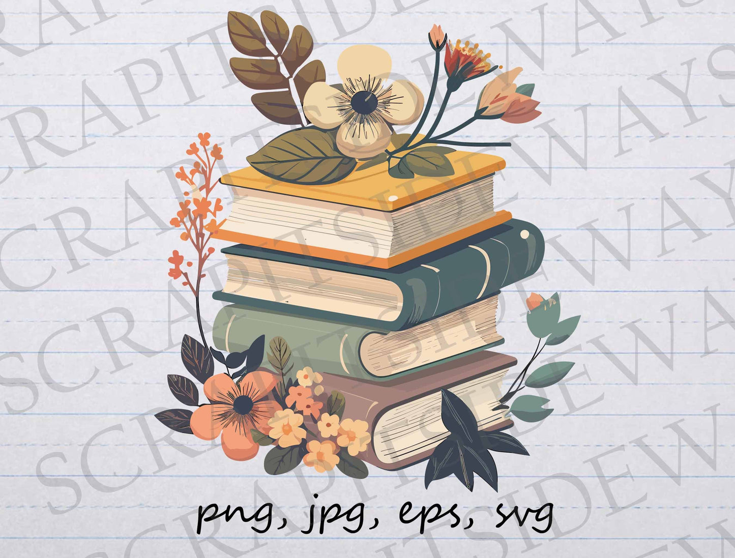 Stack of books with flowers clip art clipart vector graphic svg png jpg eps sticker design pastel books reader reading book worm book lover