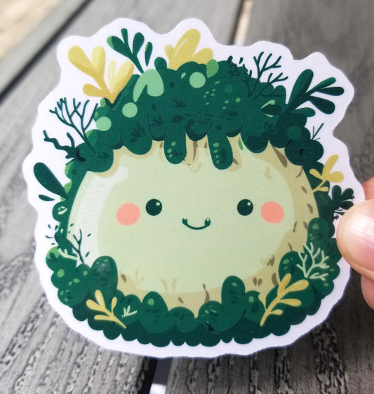 Cute moss vinyl sticker 3 inches, water resistant decal, cute kawaii moss, plant monster, moss monster, cute plant, mossy plant