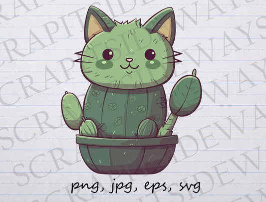 Cactus Cat clipart vector graphic svg png jpg eps cacti funny cat cat plant