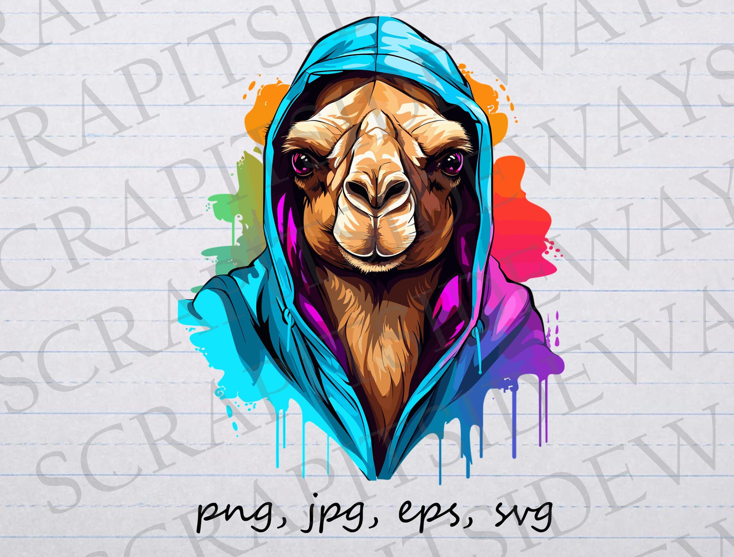 Camel in a hoodie vector graphic svg png jpg eps street punk camel colorful camel in sweatshirt