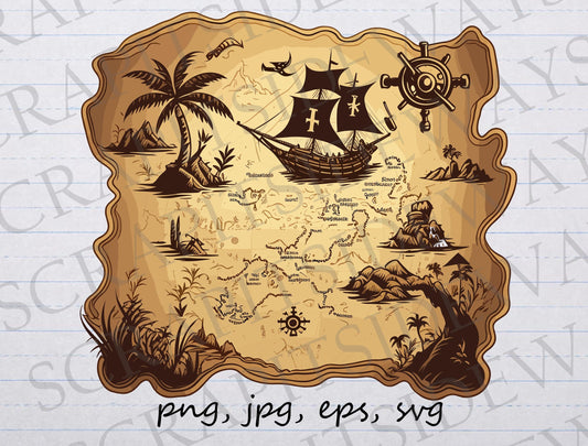 Pirate Map clipart vector graphic svg png jpg eps pirate ship ocean chart treasure map