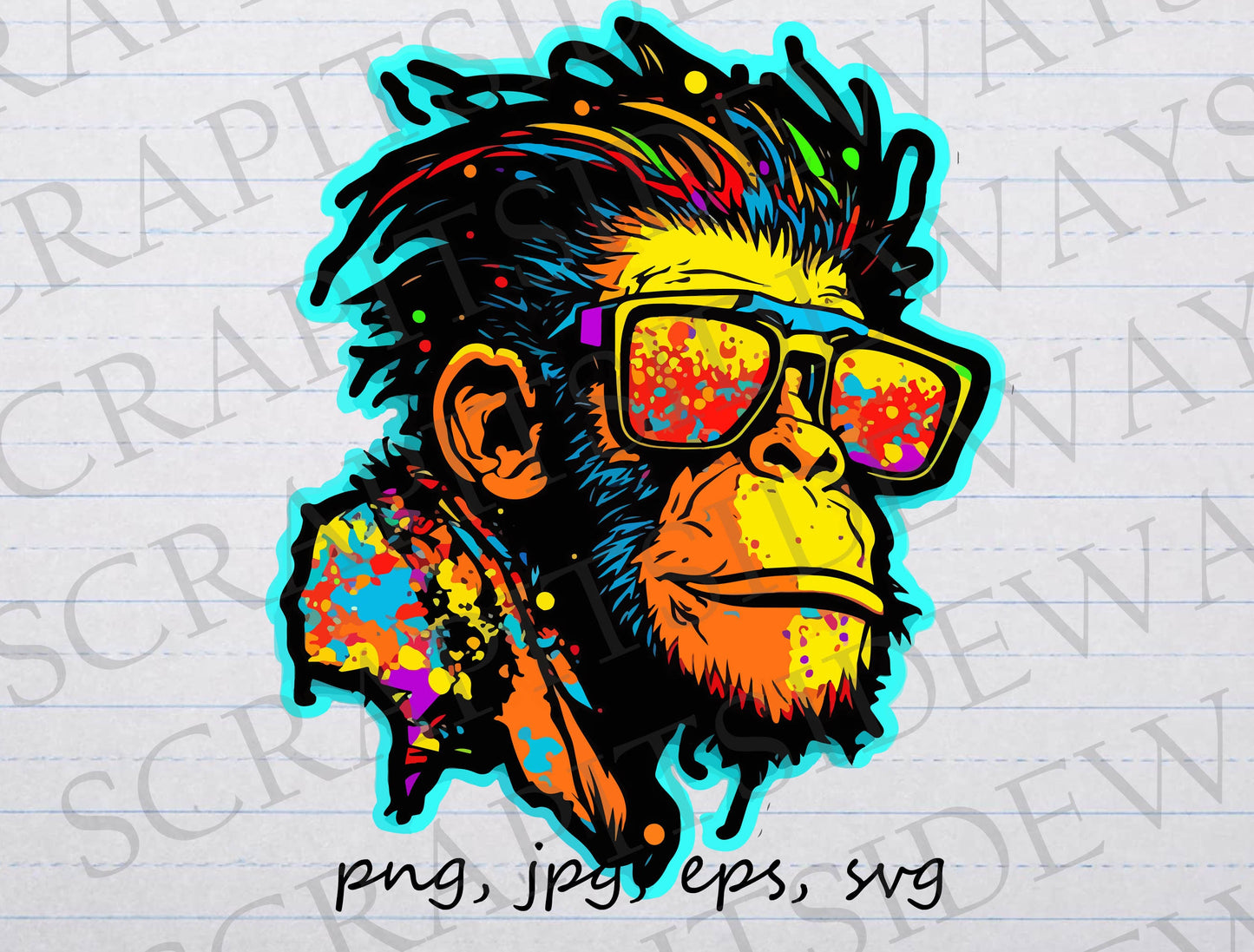 Cool Funky Monkey clipart vector graphic svg png jpg eps colorful chimp chimpanzee