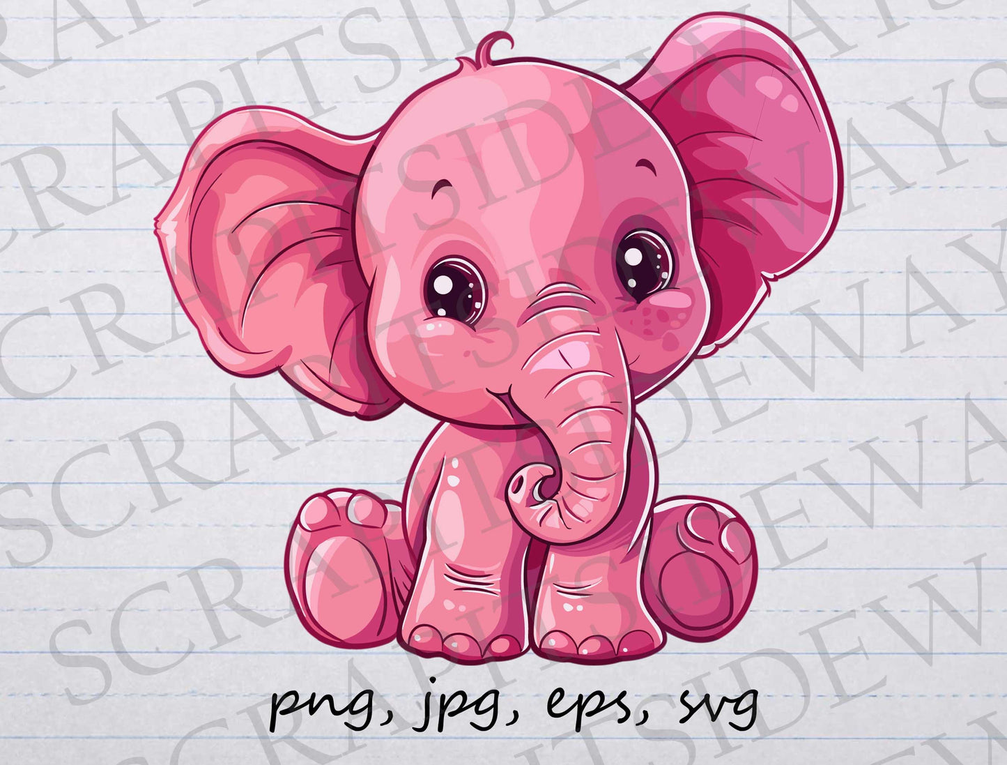 Cute pink elephant clip art clipart vector graphic svg png jpg eps, cartoon elephant, it's a girl Elephant (C)