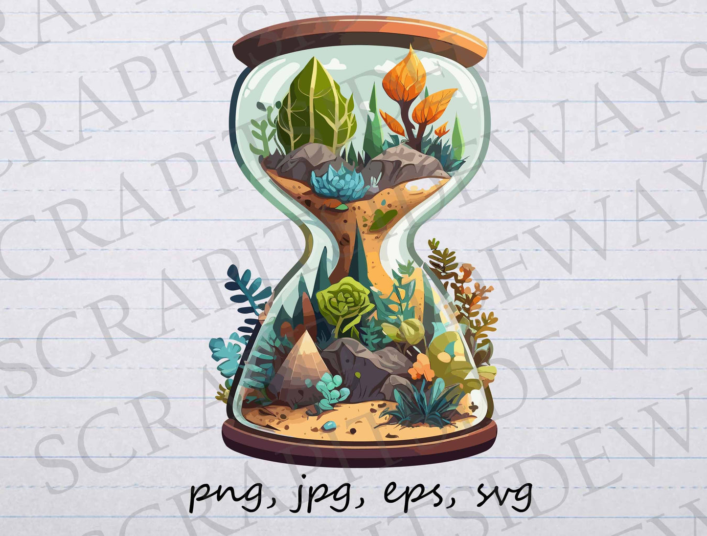 Hourglass terrarium clip art clipart vector graphic svg png jpg eps, plants in a glass, hour glass plants