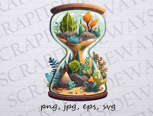 Hourglass terrarium clip art clipart vector graphic svg png jpg eps, plants in a glass, hour glass plants